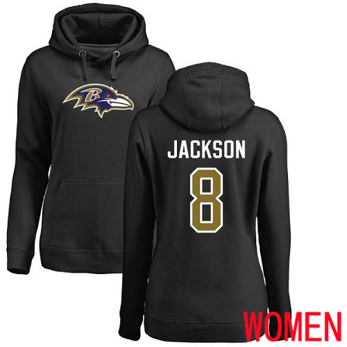 Baltimore Ravens Black Women Lamar Jackson Name and Number Logo NFL Football 8 Pullover Hoodie Sweatshirt